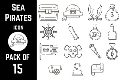 Sea Pirates icon pack bundle lineart vector template