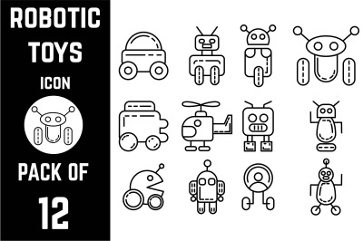 Robotic Toys icon pack bundle lineart vector template