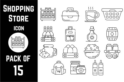 Super Market Shopping Store icon pack bundle lineart vector template