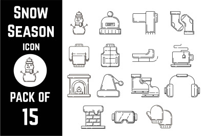 Snow or winter season accessories icon pack bundle lineart vector template