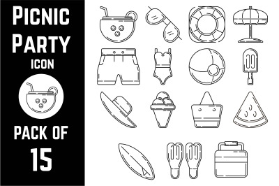 Picnic Party Items icon pack bundle lineart vector template