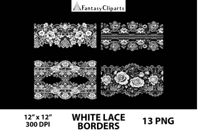 White Lace Borders Overlays Clipart | Halloween Gothic Lace