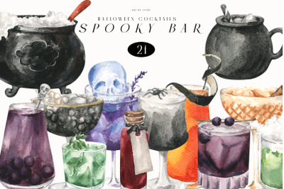 Watercolor Cocktail Clipart Halloween Bar Spooky Drink Png