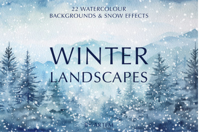 WINTER Watercolour Landscape Backgrounds