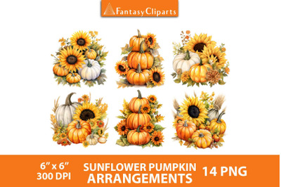 Sunflower Pumpkins Arrangements Clipart | Thanksgiving PNG