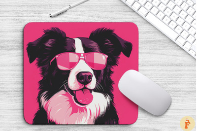 Cute Pink Border Collie Dog Mouse Pad