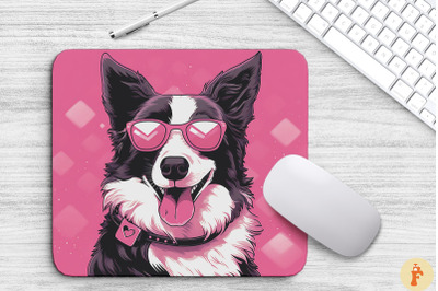 Cute Pink Border Collie Dog Mouse Pad