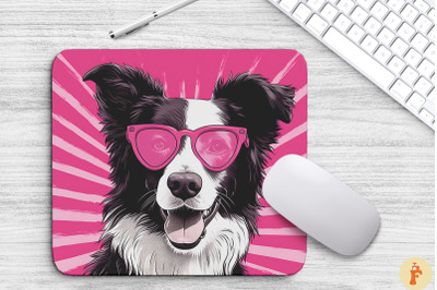 Cute Pink Border Collie Dog Mouse Pad