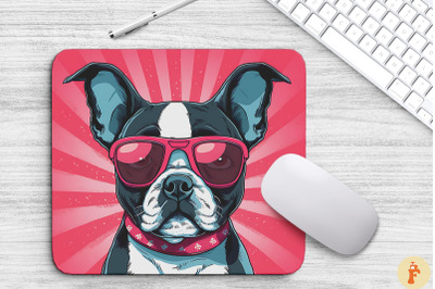 Cute Pink Boston Terrier Dog Mouse Pad