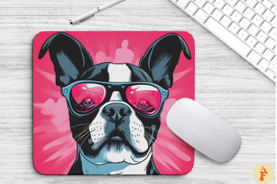 Cute Pink Boston Terrier Dog Mouse Pad