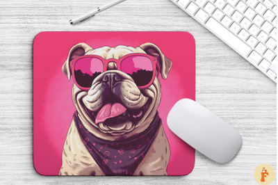 Cute Pink Bulldog Dog Mouse Pad