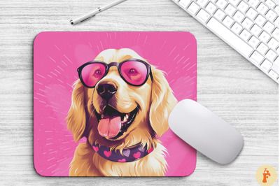 Cute Pink Golden Retriever Mouse Pad