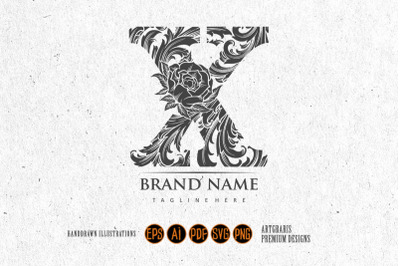 Regal letter X classic flourish monogram logo monochrome