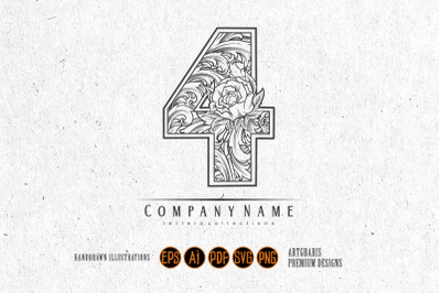 Elegance numbers vintage 4 monogram logo monochrome