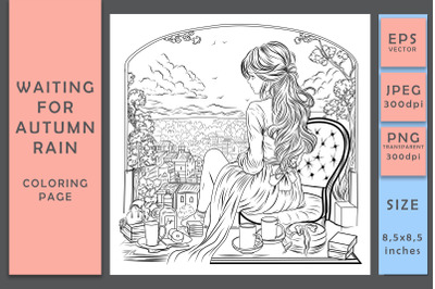 WAITING FOR AUTUMN RAIN Coloring Page Jpeg/Png/Eps