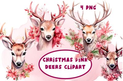 Watercolor Head Deers christmas clipart