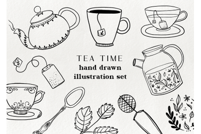 Tea time clipart - tea illustration, hand drawn tea elements