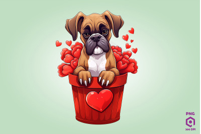Boxer Dog In Hearts Basket