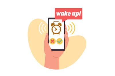 Alarm clock in your cell phone gives you wake up call. Hand hold smart