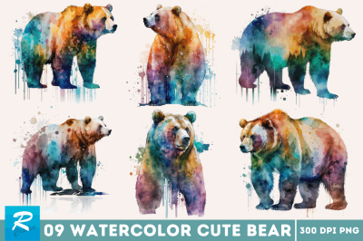 Watercolor Bear Clipart Bundle