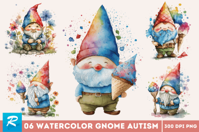 Watercolor Cute Gnome Autism Clipart Bundle