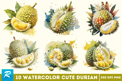 Watercolor Durian Clipart Bundle