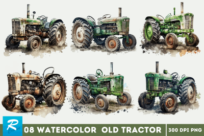 Watercolor Old Tractor Clipart Bundle