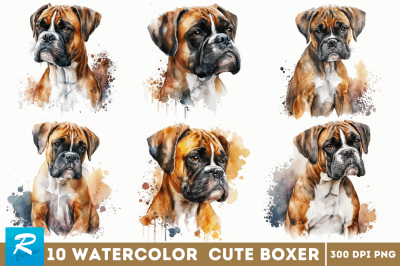 Watercolor Cute Boxer Clipart Bundle