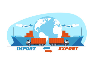 Concept of exporting and importing cargo around world, global logistic