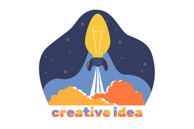 Creative idea concept, light bulb symbol of an idea soars to stars. In