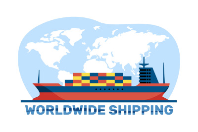 Delivery of goods by cargo seagoing vessels. Worldwide shipping. Barge