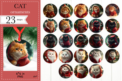 3D Cat Christmas Ornament Bundle. Cat Ornament PNG