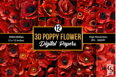 3D Poppy Flowers Digital Papers
