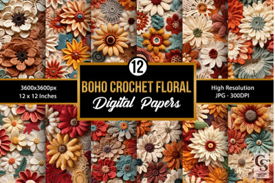 Boho Crochet Embroidery Floral Digital Papers