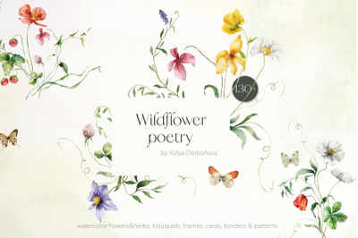 Wildflower poetry watercolor wildflowers illustration clipart