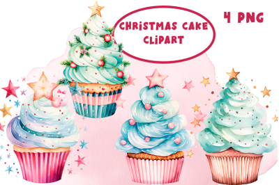 Watercolor Christmas Cupcake Clipart. Vintage sublimations.