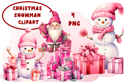 Pink Christmas in Snowman and winter gift  Clipart