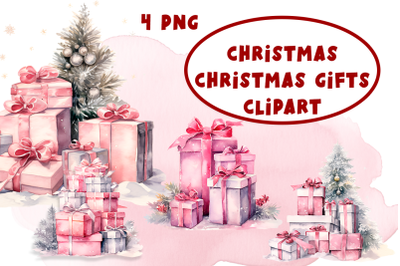 Pink Christmas gifts clipart&2C; Gift clipart&2C; sublimation