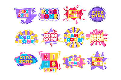 Play room kid logo. Cartoon colorful background with childish playroom