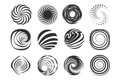 Abstract swirl geometric figures, modern wavy circle spiral abstract e