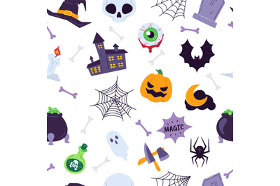 Decorative halloween seamless pattern, spider and pumpkin