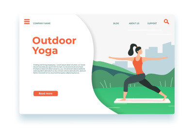 Outdoor yoga classes landing page, meditation at morning