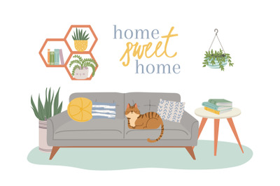 Scandic cozy interiors&2C; sweet home with cat