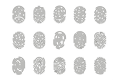 Fingerprint icons. Human thumbprint and finger print icons for securit