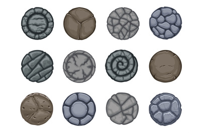 Round stones buttons. Cartoon empty round game UI elements, 2D sprite