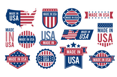 Made in USA badges. American national flag label with text and seal&2C; v