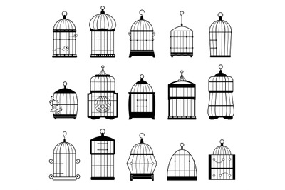 Empty bird cage silhouettes. Cute bird house for different types of bi