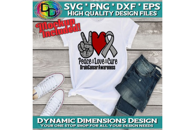 Peace Love Cure Brain Cancer Awareness SVG Bundle, Gray Ribbon SVG, Br