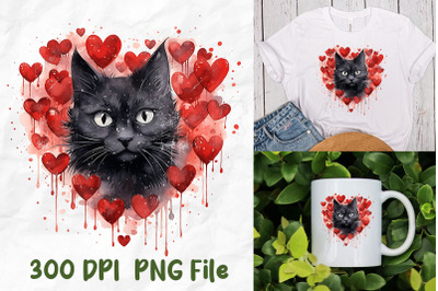 Black Cat Lover Red Heart I Love Cats