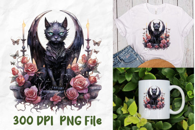 Scary Black Cat Dragon Wings Roses